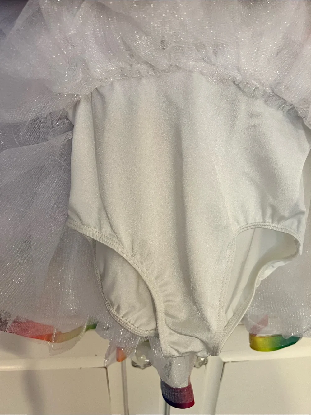 Girls White Sequin Rainbow Trim Tutu Ballet Dance Costume Dress